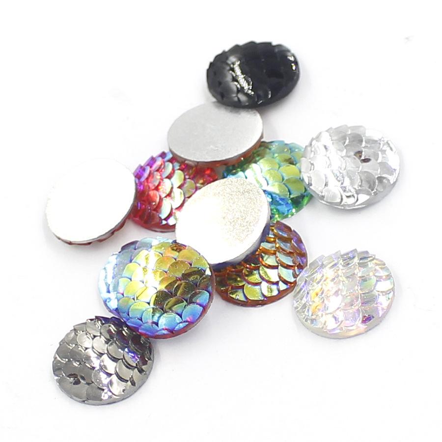 16MM DIY Jewelry Flat Resin Rhinestones: Round Fish Scale AB Color Patches