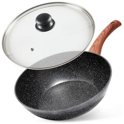 Granite Wok Pan With Glass Lid Black&Wood 28 Cm