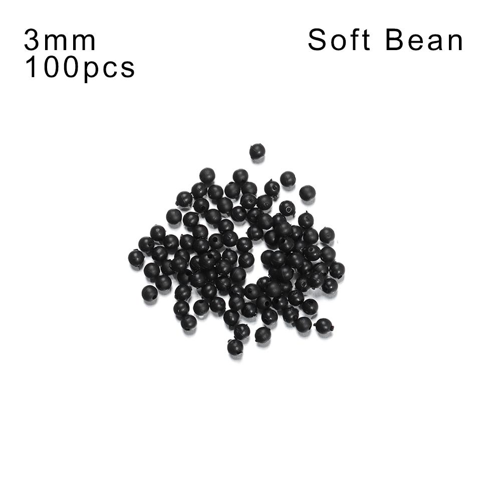 100PCS/Bag Fishing Beads Space Stopper Black 3mm-12mm Round Soft and Hard Beans Fishing Lures Bait Hook Rig Accessories