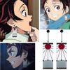 925 Sterling Silver Tanjiro Earrings,anime Demon Slayer Cosplay Tanjiro Black Earrings Ear Clip Kimetsu No Yaiba Hanafuda Halloween Compatible Men Wom