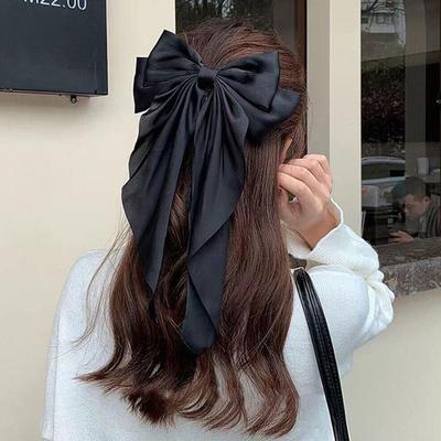 Elegante Weiche Große Bogen Band Haar Clip Fashion Solid Satin Haarnadel Haar Stirnbänder Zubehör Mädchen Frühling Clip Pferdeschwanz S R1T0