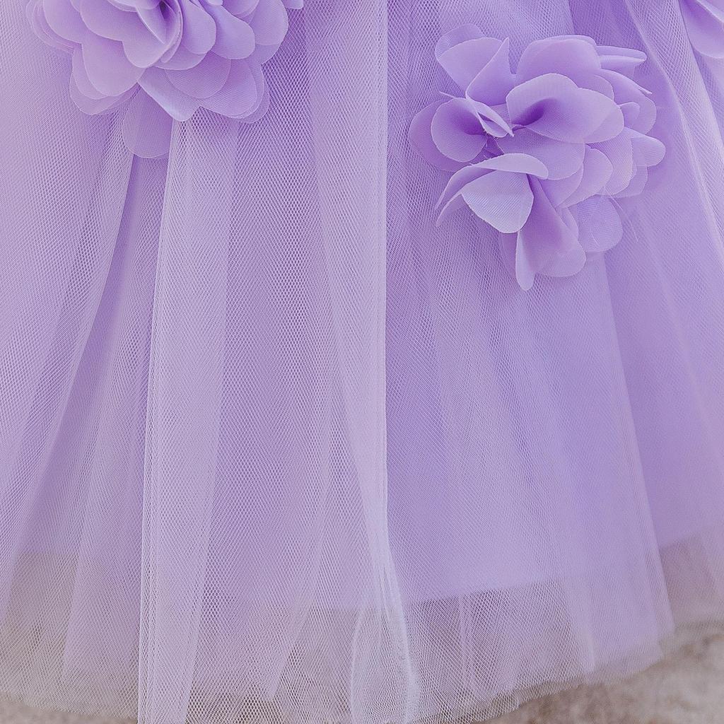 Vestido de Primera Comunión de Princesa con Flores 3D para Niñas - Falda de Malla Abullonada para Actuación de Piano