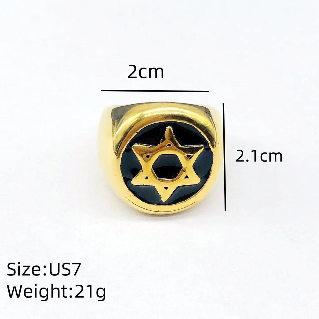 European & American Retro Signet Ring: Multi-Color Six-Pointed Star Men's Stainless Steel Jewelry.