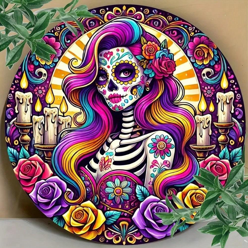 Mexican Sugar Skull Metal Tin Sign Day of the Dead Wall Art Home Bar Cafe Decor
