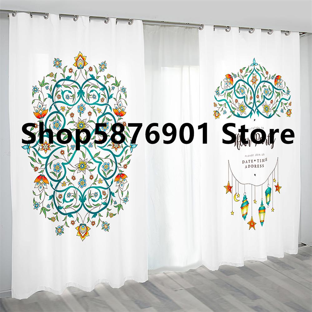 Eid Mubarak Ramadan Lslamic Muslim Supplies Kareem Art 2 Pieces Free Shipping Thin Window Curtain for Living Room Bedroom Decor