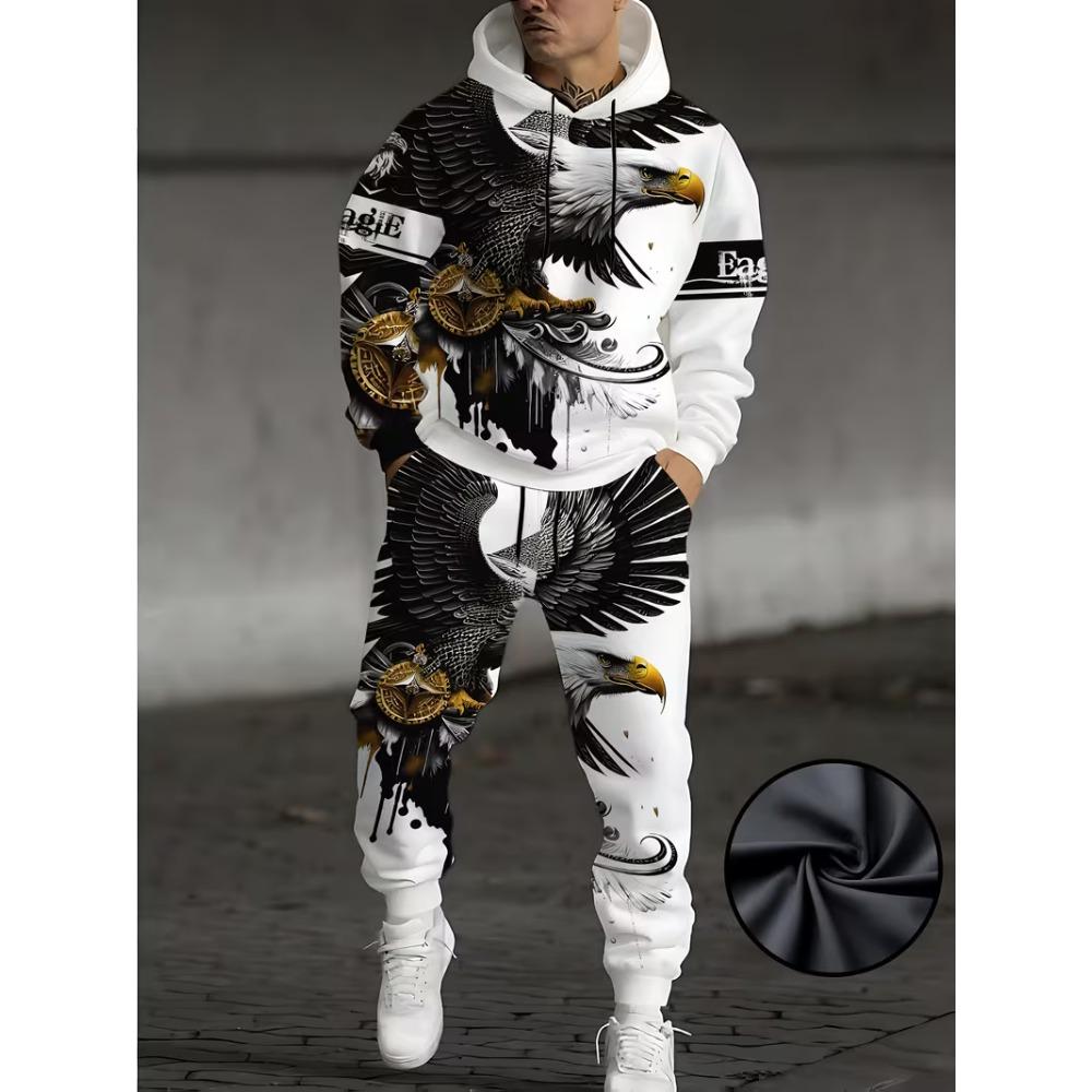 

Men s 3D Eagle Print Tracksuit Outfits Street Fashion Hoodies Pants 2-Piece Set Spring Autumn Casual Sweatshirt Sweatpants Suits S
