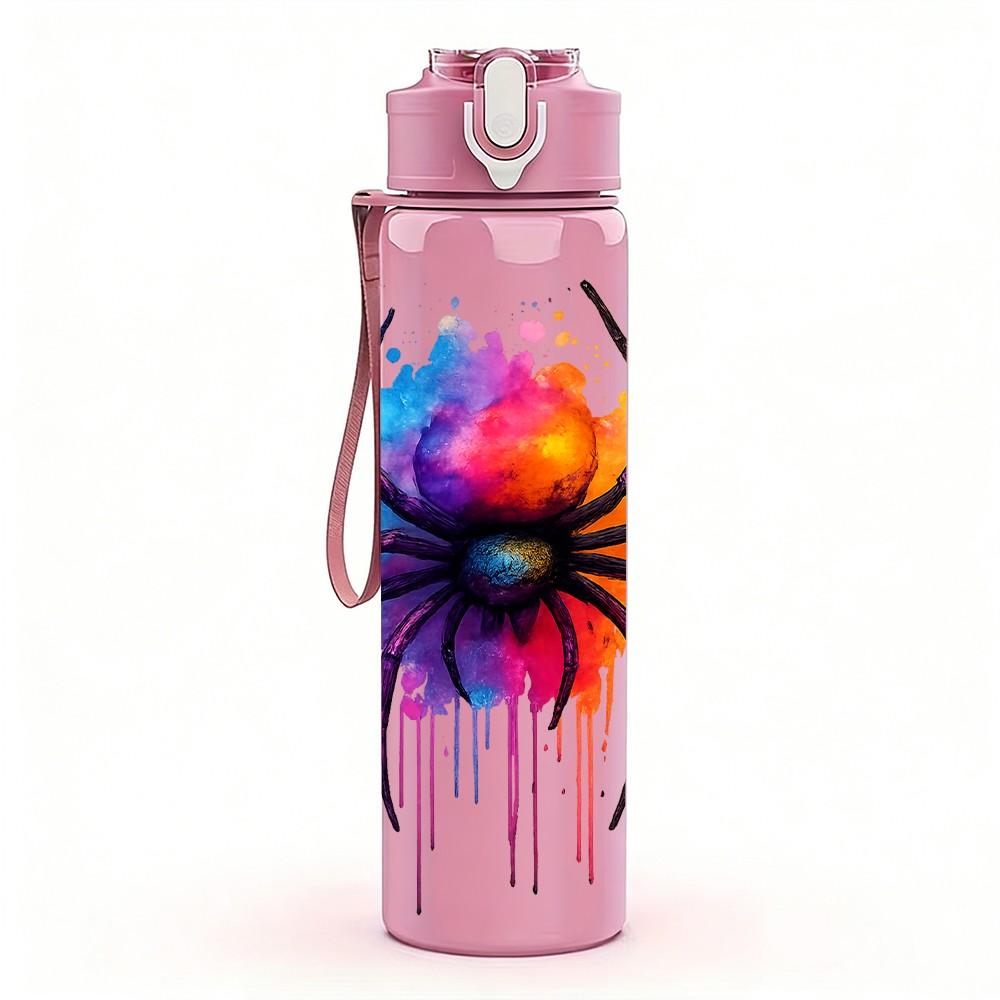 1PC Colorful Tarantula Spider Insect Pattern 750ml Color Plastic Sports Water Bottle Leakproof Flip Straw Lid Suitable for Sports Office Home Use