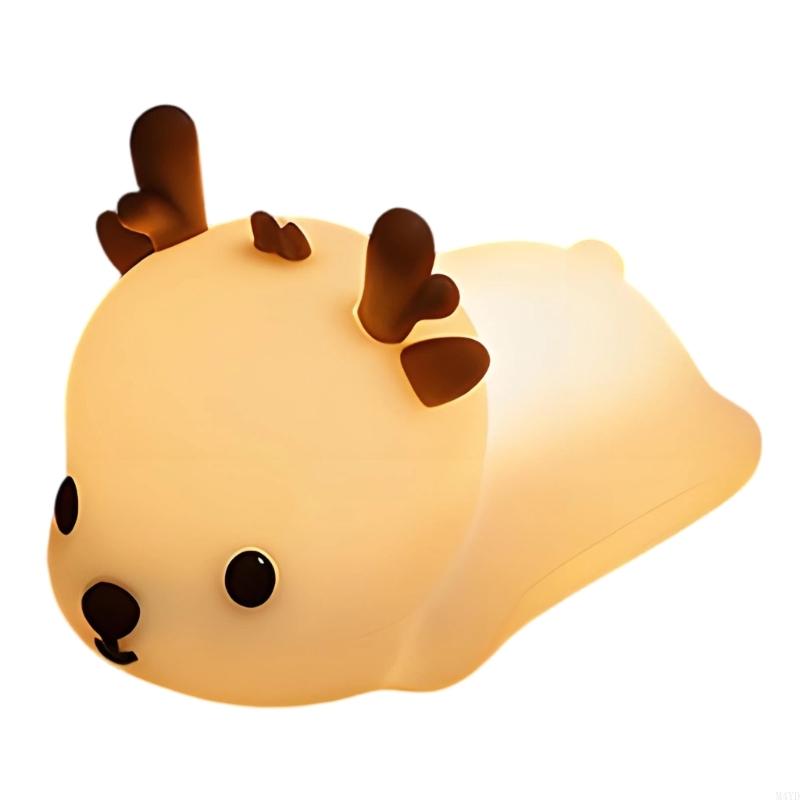 LED Rechargeable Cartoon Deer Lamp Decoration Bedside Lamp Silicone Wireless Night Lights Touch Control Night Light M4YD