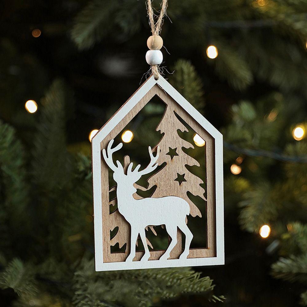 2pcs Red White Christmas Wooden Snowflakes Pendant Handmade Christmas Tree Ornaments  Party Favors