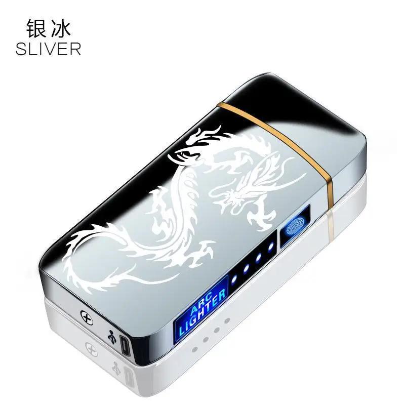 Electric Windproof Metal Lighter Double Arc Flameless Plasma Rechargeable USB Lighter LED Power Display Does Not Contain Gas