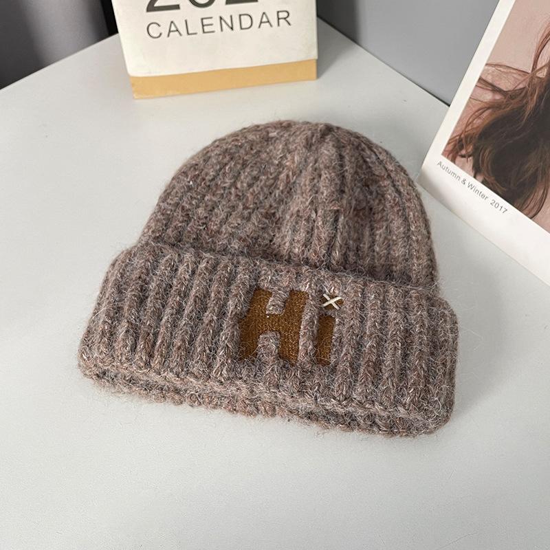 Korean Style All match Knitted Hat Warm Ear Protection Pullover Hat for Women Autumn and Winter Personalized Cold Hat Thickened Plush Hat Small Face