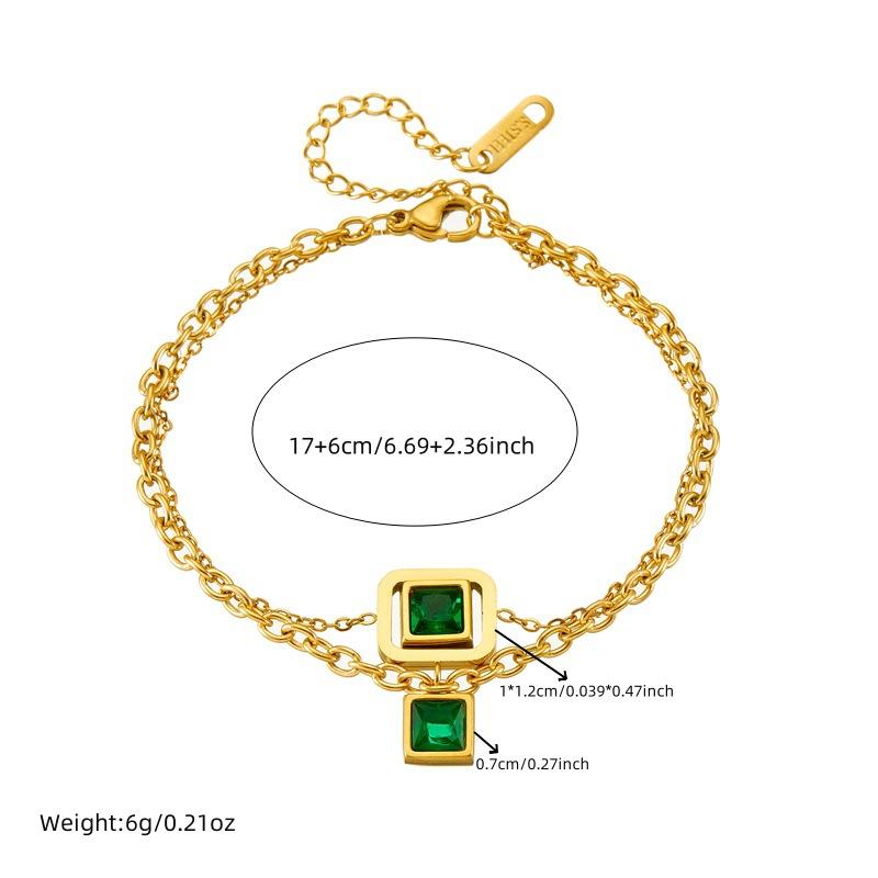 Gold Square Emerald Cz Jewelry Set Necklace Bracelet Hoop Earrings
