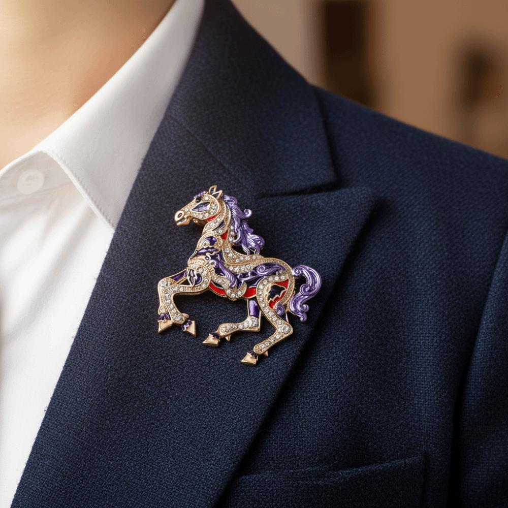 Retro Enamel Rhinestone Horse Brooch Chinese Style Animal Lapel Pins Zodiac Pin  Women Accessories