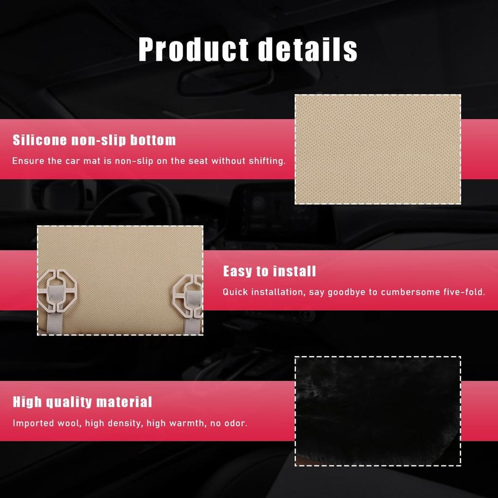 Sheepskin Car Seat Cushion, Comfortable Soft Fur Wool Auto Front Seat Cover, Vehicle Seat Protector Pad For Warm Winter Office Chair, Universal Decor