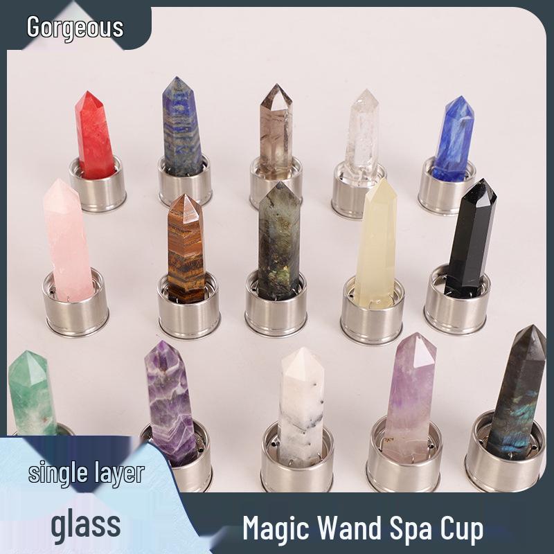 Hexagonal Prism Crystal Glass Water Cup with Magic Wand Spa Design - Custom Logo Option Available
