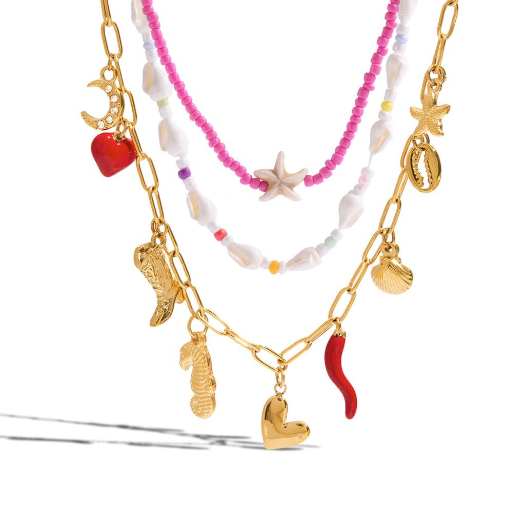 Summer Bohemian Layered Necklace With Seed Beads Animal Starfish Pendant Fashion Jewelry Accessories