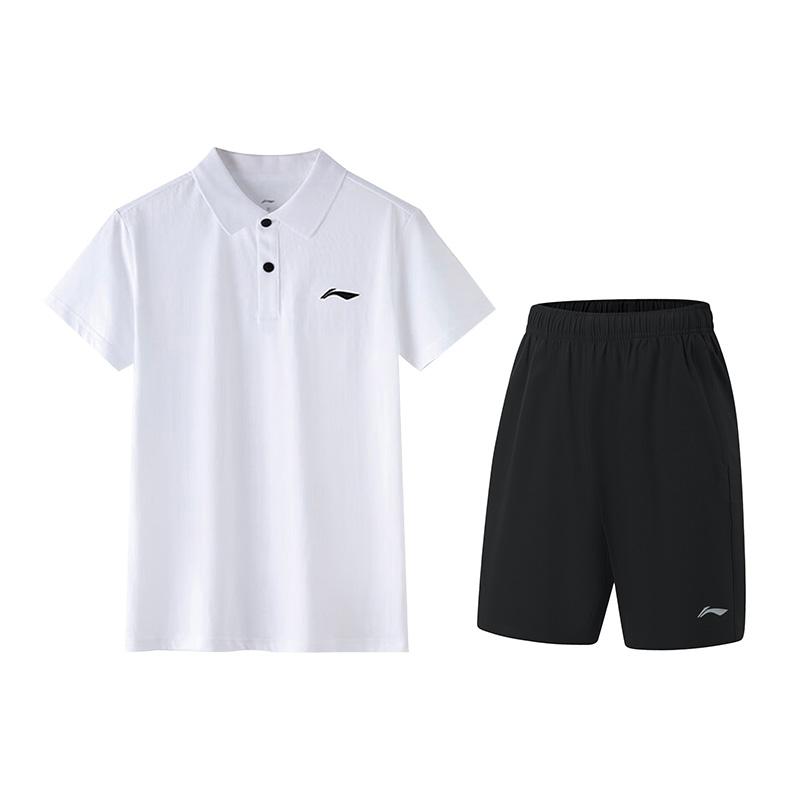 Li Ning Sports Lifestyle Series Polo Shirt Summer Fitness Business Casual Sports Suit Men tops APLU913-2+AKSU843-2