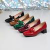 Mid-Cut Floral Patent Leather High Heels for Women - Square Toe, Chunky Heel, Plus Size 43