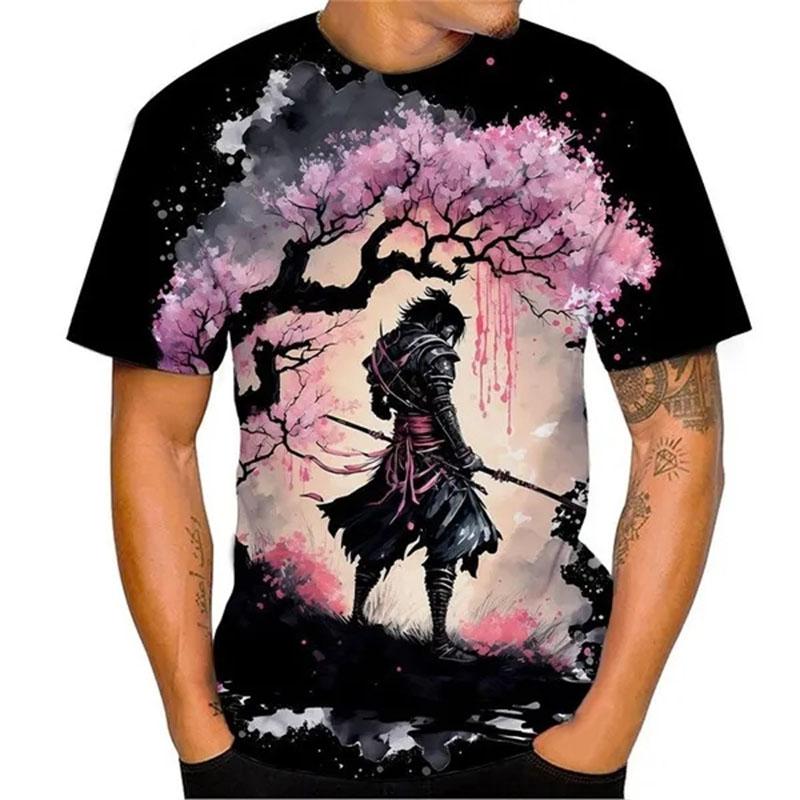Japanischer Samurai 3D-gedruckt Herren Damen Mode Streetwear Übergroß Kurzarm T-Shirt Tops Herrenbekleidung