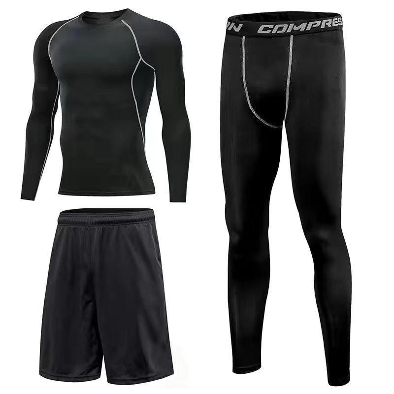 Męski Zestaw Fitnessowy i Biegowy Szybkoschnący 5-częściowy: Oddychający strój do jogi i na siłownię z długim rękawem