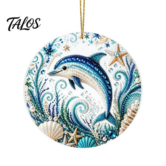 Marine Life Hanging Ornaments Ocean Theme Pearl Art Ornament, 2D Flat Acrylic Coastal Unique Gifts for Lovers Sea Suncatcher, Beaded Pattern