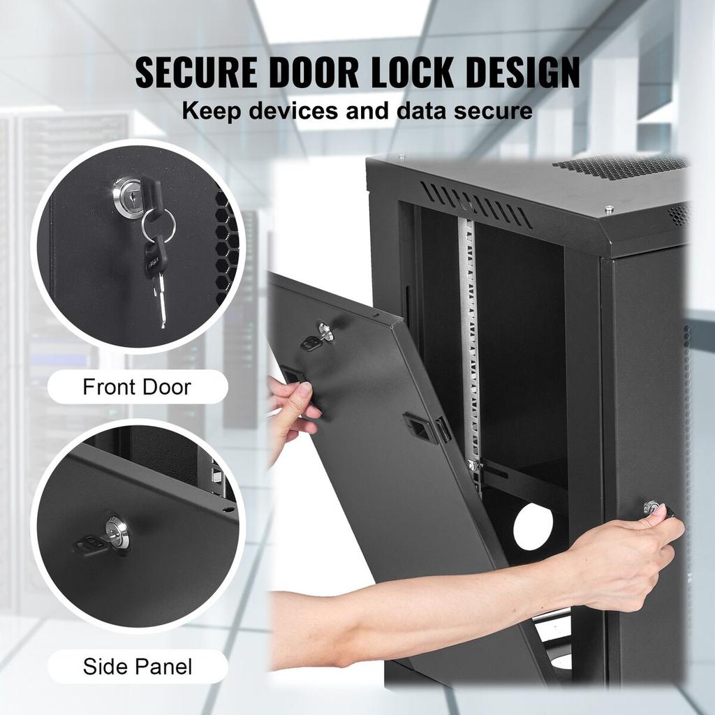 12U Wall Mount Network Server Cabinet, 15.5'' Deep, Server Rack Cabinet Enclosure, 200 lbs Max. Ground-mounted Load Capacity, with Locking Door Side