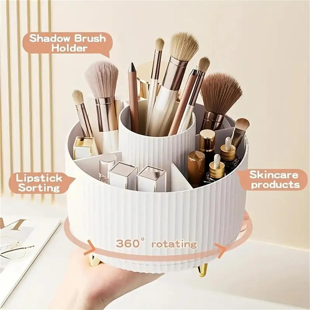 Organisateur de Maquillage Rotatif à 360° - 1 pièce Rangement Cosmétique en Plastique avec 5 Compartiments - Support Multifonctionnel pour Pinceaux