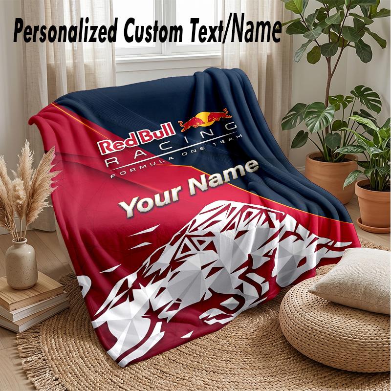 Red Bull Racing Custom Flannel Throw Blanket Print Your Name Text Soft Warm Blanket Holiday Present