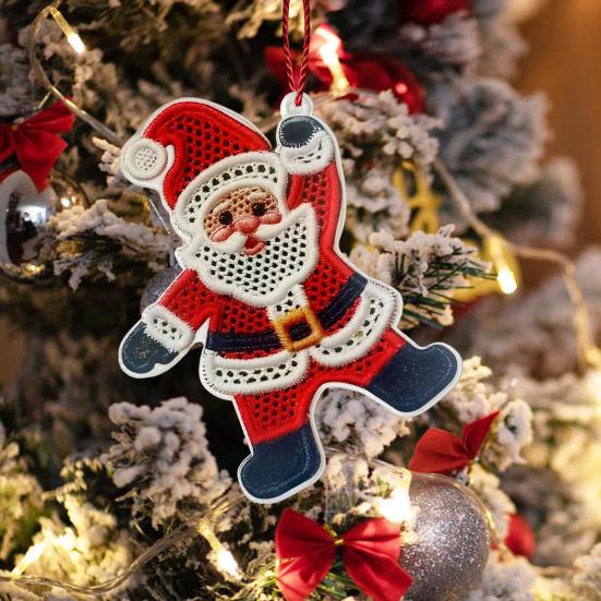 Christmas Ornaments 2D Acrylic Snowman Santa Claus Pendant Stitching Textured Xmas Tree Hanging Decoration for Holiday Tree Party Decor