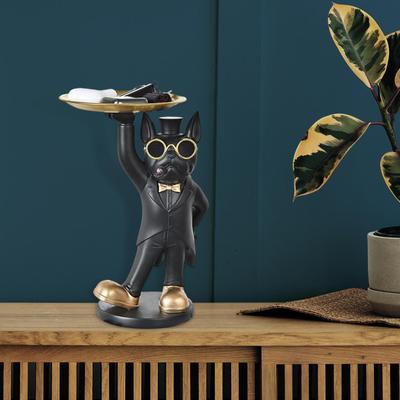 Chic Sculpture, Dog Statue Trinkets Key Holder Crafts with Tray Figurine Organizer Resin for