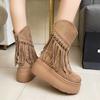 Fashion Tassel Boots Autumn New Round Toe Sleeve Platform Anti-Slip Wear-Resistant Short Shoe