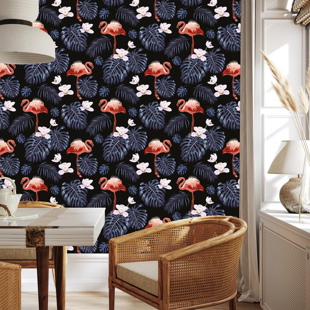 Flamingos Leaves Flowers and Nature Wallpaper for Living Room and Bedroom 50x1000