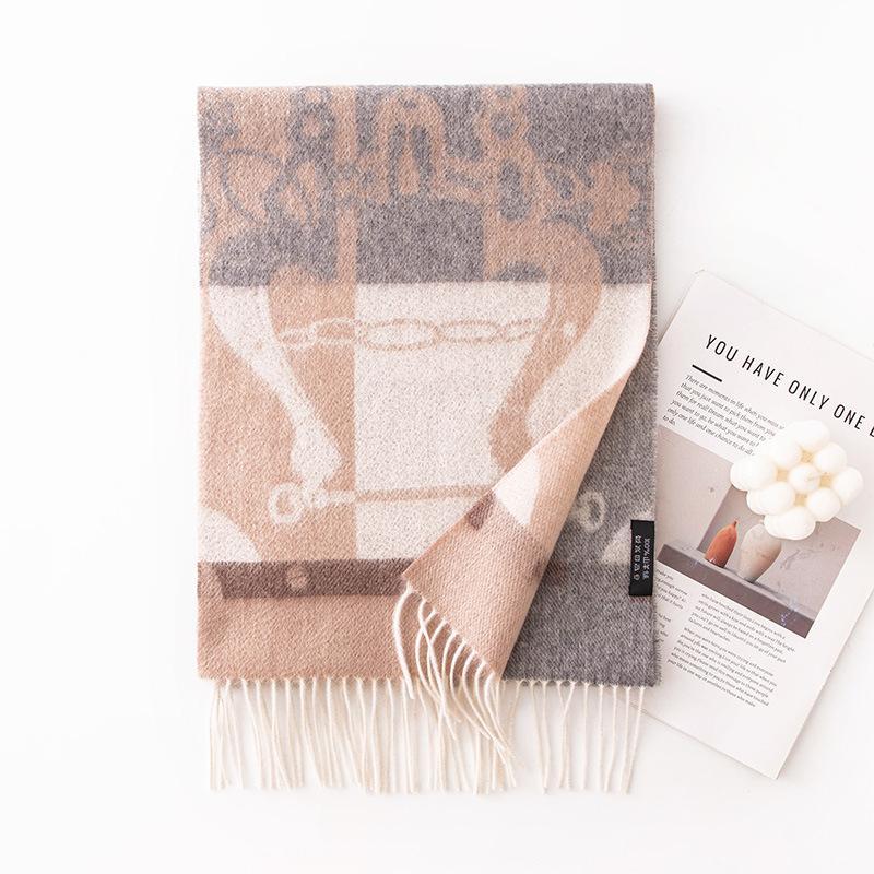 Pure Cashmere Scarf for Women To Keep Warm in Autumn and Winter New Style Jacquard Tassel Shawl