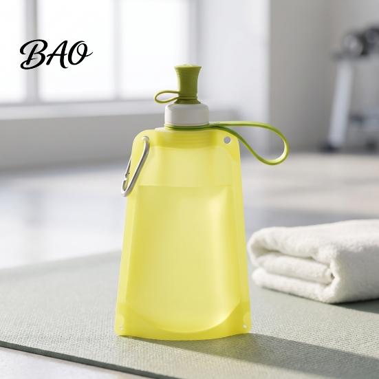 Silicone Travel Bottle 500ML Collapsible Water Bottle, Portable Folding Drinking Bag, Foldable Sport Pouch with Lanyard for Outdoor Hiking Cycling