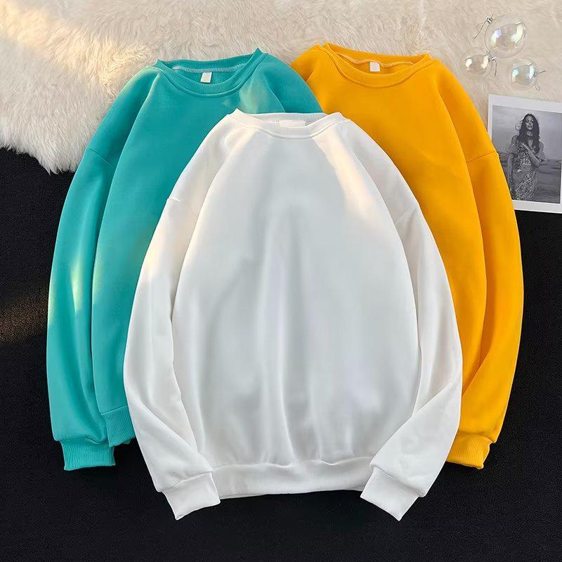 Men's Trendy Solid Color Round Neck Pullover Sweatshirt for Autumn/Winter