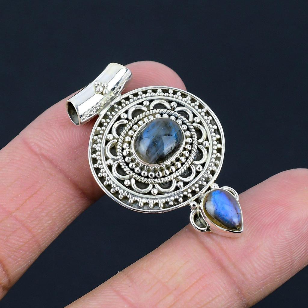 Natural Labradorite Gemstone Pendant, 925 Sterling Silver, Oxidized Teardrop Handmade Pendant Jewelry, Valentine's Day Gift For Loved Ones