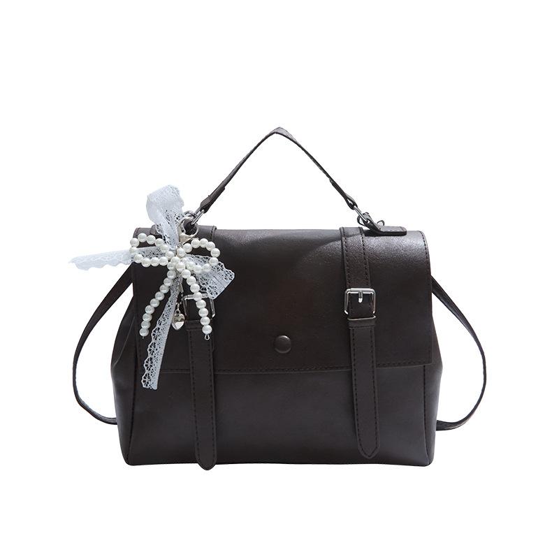 Retro preppy style large-capacity handbag women's 2025 summer new Korean version solid color backpack textured messenger bag