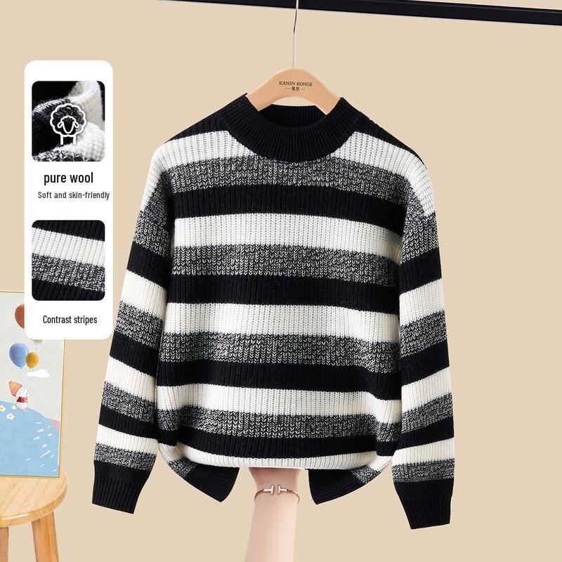 

Tuhuang Kids Thickened Pure Wool Color Block Stripe Sweater L 140/64