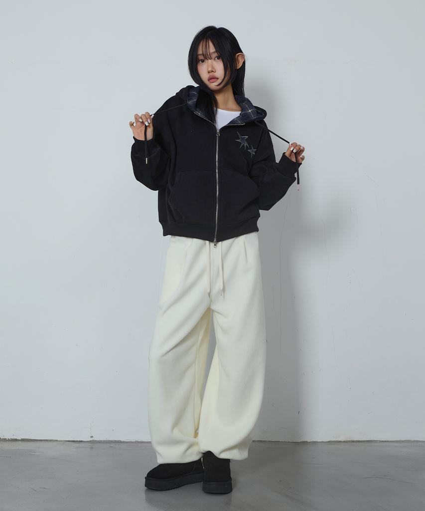 Chicks Flannel Check Zip-Up Hoodie Black