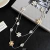 Sliver Color Hollowed-Out Five-Pointed Star Long Double-Layered Necklace For Women Temperament Personality Sweater Chain