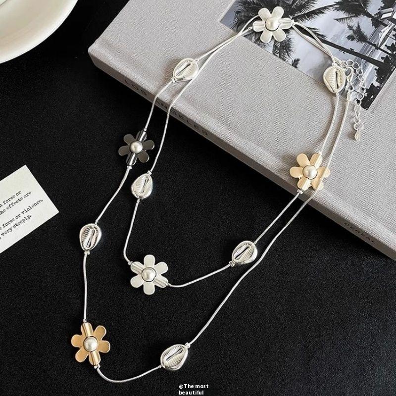 Sliver Color Hollowed-Out Five-Pointed Star Long Double-Layered Necklace For Women Temperament Personality Sweater Chain
