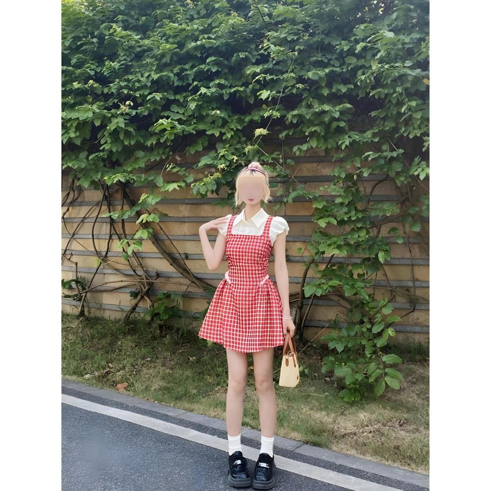 

Платье-сарафан в клетку в стиле колледжа, имитация двойки, для маленьких, А-силуэт, короткая юбка, женское, летнее, для отдыха, новое XL- (recommended 110-60kg)