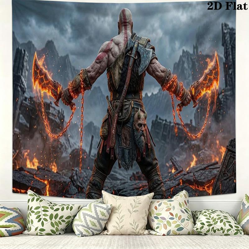Kratos God of War Wall Tapestry Aesthetic Wall Hanging Printed Fabric Blanket Decorative Tapestries for Bedroom Living Room Home Decor
