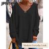 Blusas y Camisas Casuales de Moda para Mujer JPNTKY Estampado de Color Sólido Manga Larga Cuello en V