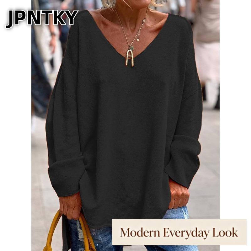 Blusas y Camisas Casuales de Moda para Mujer JPNTKY Estampado de Color Sólido Manga Larga Cuello en V