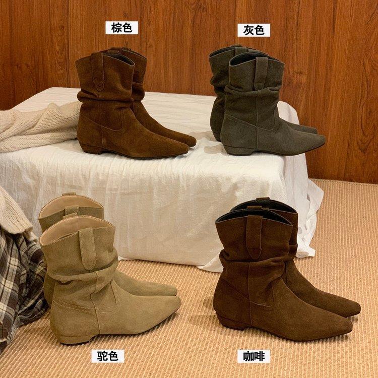 Vintage Low Heel Pointed Western Cowboy Pile Boots Women s Autumn and Winter Martin Boots Versatile Skinny Boots 39 коричневый 3640₽