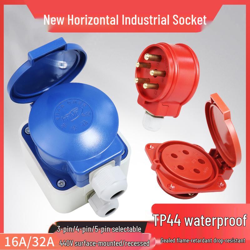 Explosion-Proof 3-Pin 5-Hole 380V Outdoor Horizontal Industrial Socket & Waterproof Plug