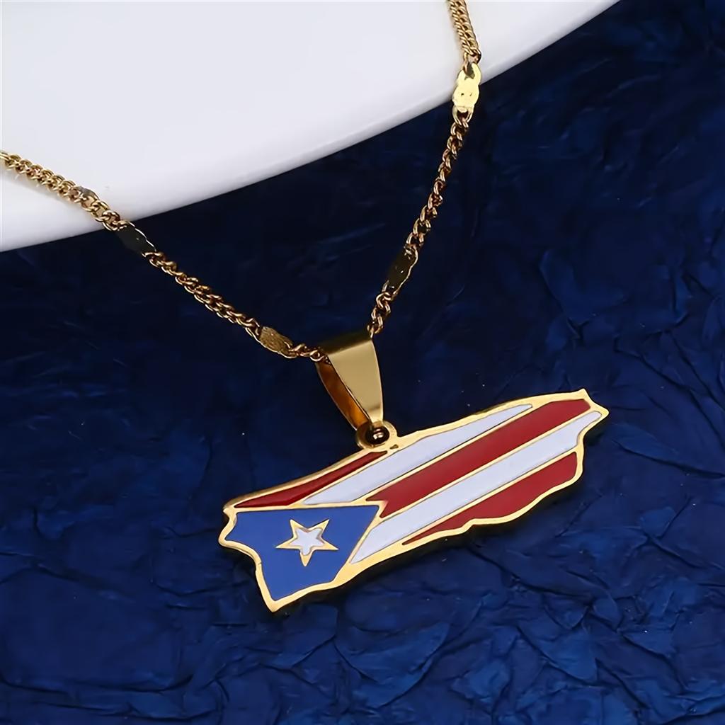 [1pc Stainless Steel Necklace] 1pc Trendy Stainless Steel Necklace | National Flag Pendant, Souvenir Gift for Independence Day, Hip Hop Style Vacation