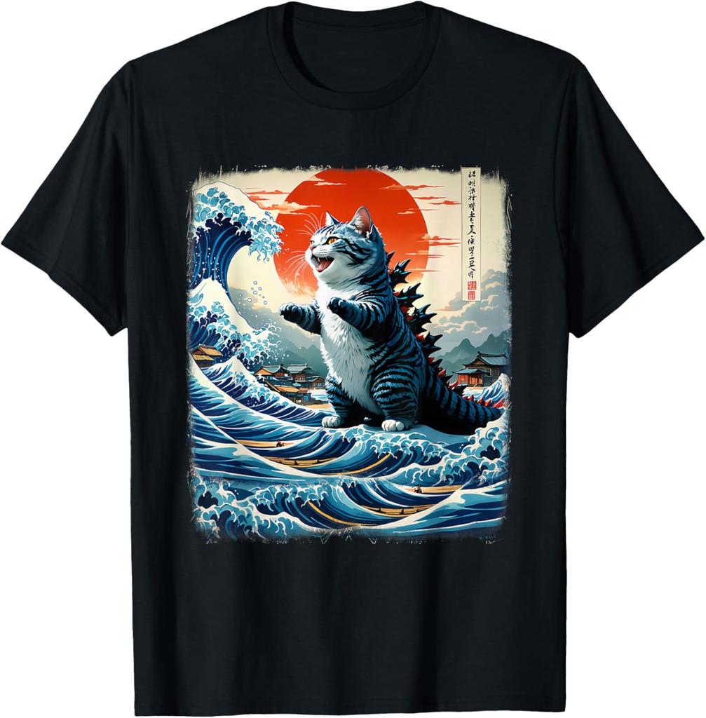 Catzilla Cat Japanese Art Funny Adventure 0hoken Fashion Casual Funny Tshirt S6xl