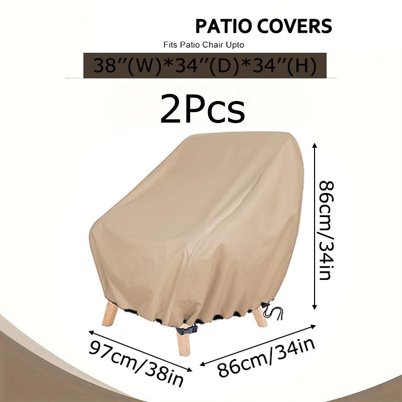 2PCS Outdoor Chair Protective Cover Oxford Cloth Chair Cover Khaki Waterproof Chair Covers 2-Pack Durable Outdoor Seat Protectors
